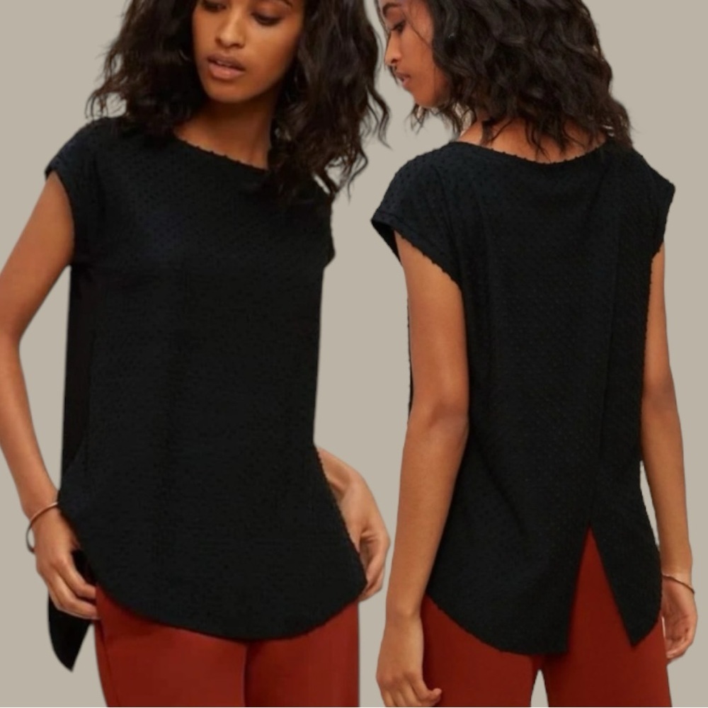 Wilfred Aritzia Black Swiss Dot Split Back Blouse Top XS